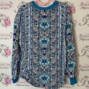 Northern Reflections Blue Floral Blouse paisley boho sweater pull over orange